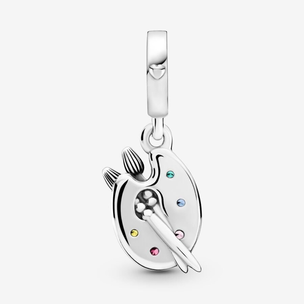 Pandora Artist's Palette Dangle Charm Green Blue Pink Red Yellow Art Silver - Picture 7 of 10